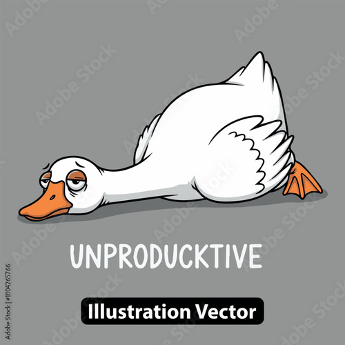 A Depressed Duck Illustration Depicting Unproductivity and Lack of Motivation with a Tired Expression