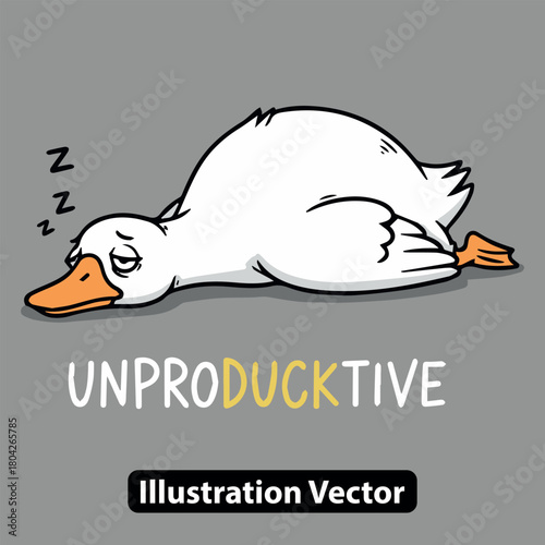 Tired duck illustration symbolizing unproductiveness and burnout, concept of exhaustion