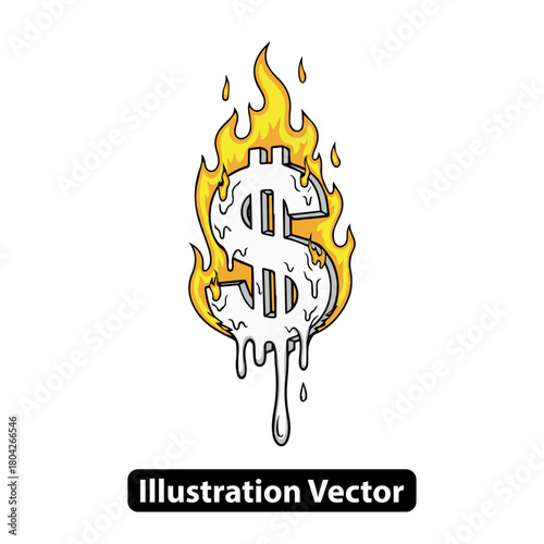 Burning Dollar Symbol Illustration Financial Crisis Concept Represented with Flames and Meltdown
