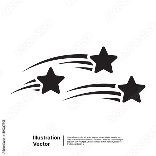 A simple black vector illustration of three shooting stars, symbolizing wishes, luck, and achievement