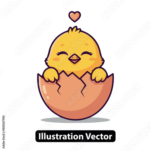 Adorable little yellow chick happily hatching from its cracked eggshell, symbolizing new beginnings and spring joy