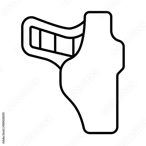 Pistol gun in holster thin line icon, police force concept. Vector graphics. Holster with weapon, safeguard sign on white background, style icon mobile or web design.