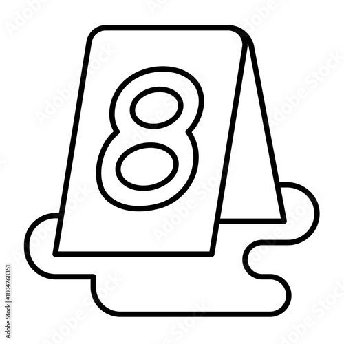 Tablet with mark in blood puddle thin line icon, police force concept. Vector graphics. Eight number of evidence, trace sign on white background, style icon mobile or web design.