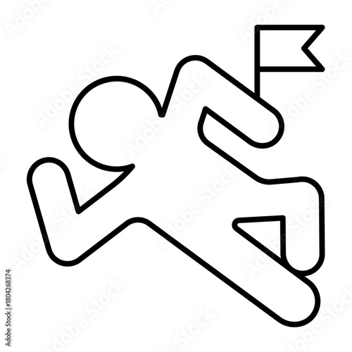 Chalk contour of man with flag thin line icon, police force concept. Vector graphics. Crime scene with human shape sign on white background, style icon mobile or web design.