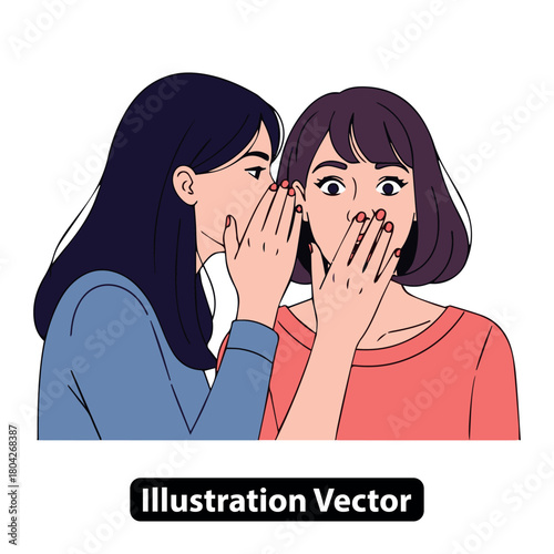 Two young women sharing a surprising secret, one whispers a rumor to her shocked friend