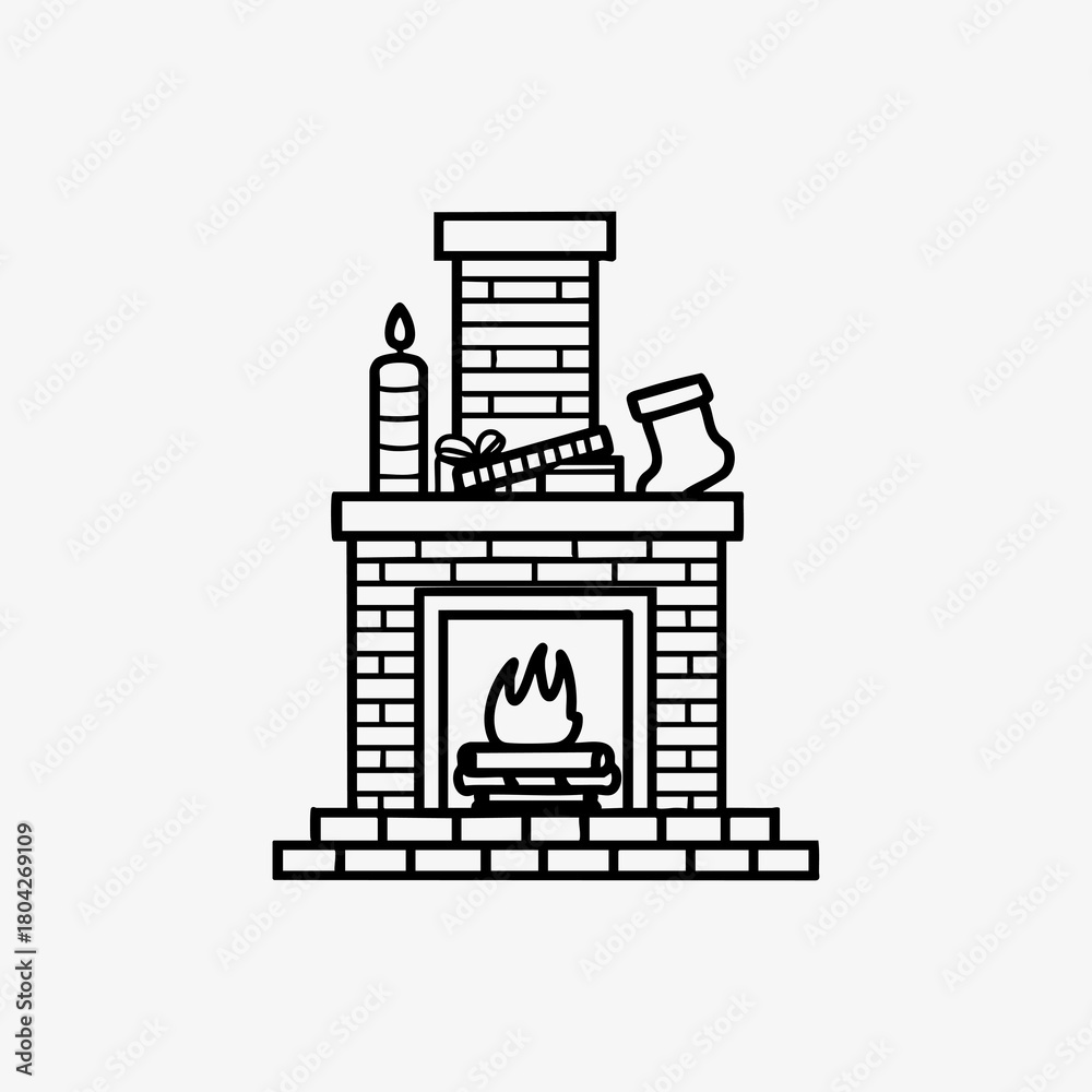 Fototapeta premium Christmas brick fireplace illustration christmas holiday.