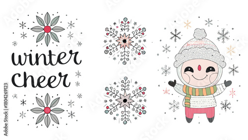 A vibrant winter character design featuring a festive and cheerful illustration perfect for holiday graphics and seasonal promotions rendered with a rich color palette and clear typography