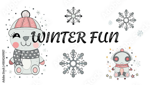 Adorable hand drawn winter character bundled up warmly perfect for festive holiday designs and seasonal greetings