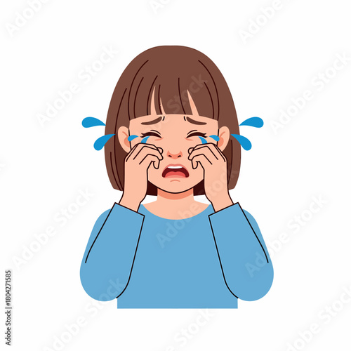 Cartoon illustration of a crying girl expressing intense sadness, distress, and grief.
