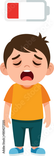 Exhausted Child with Low Battery Icon