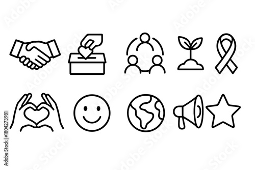 Charity and donation line icon set. Support, trust, community outline collection
