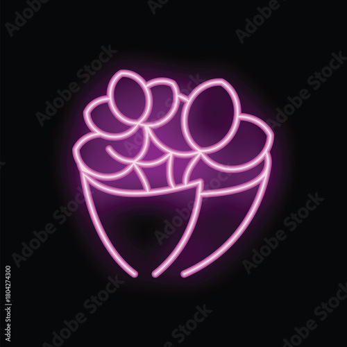 Pink neon sign of a succulent plant in a flowerpot, glowing in the dark