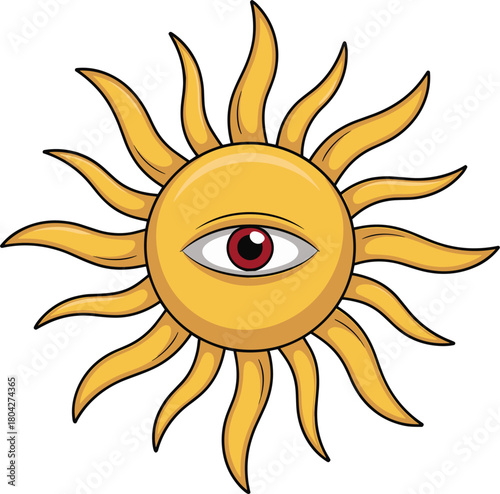 Stylized Sun With All Seeing Eye Symbol On White Background celestial