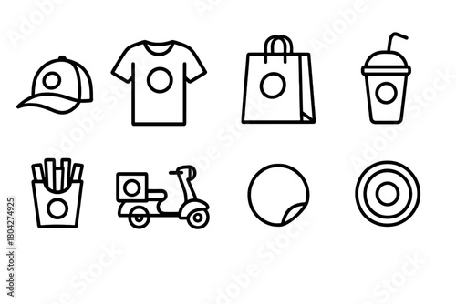 Delivery, shopping icon set. Linear style with delivery, shopping, and food icons collection.