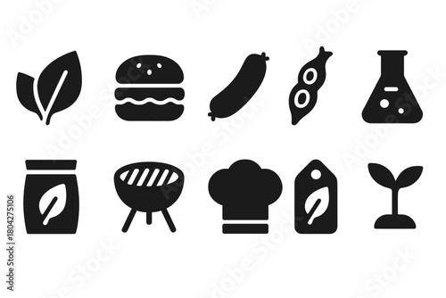 Eco and food silhouette icon set. Sustainable, organic, vegetarian icons in silhouette style