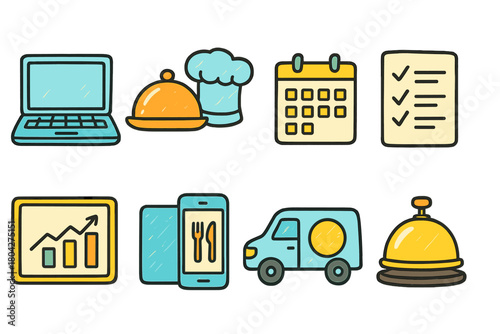 Hotel and catering hand drawn icon set. Hospitality, service icons outline collection
