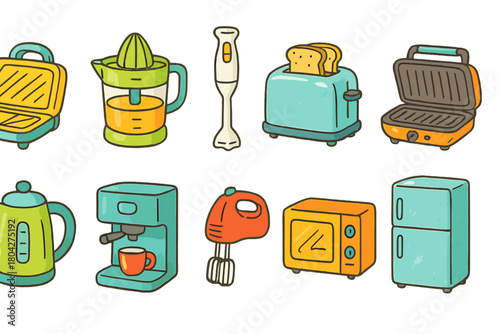Kitchen appliance 3d icon set. Blender, toaster, fridge, kitchenware 3d illustration