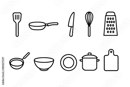 Kitchen tools outline icon set. Cooking, culinary line icons for kitchenware collection