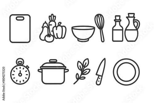 Kitchen essentials line icon set. Cooking tools, utensils outlined collection