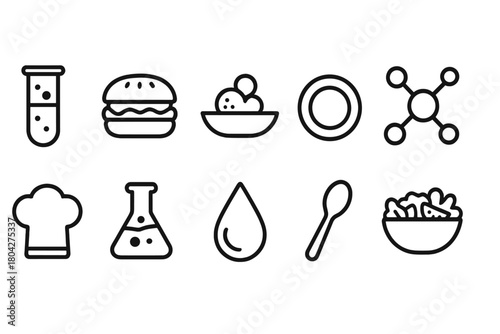 Food and kitchen outline icon set for culinary tools and cooking essentials