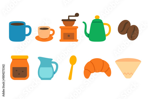 Coffee shop icon set: outline style icons featuring coffee, beverages, and pastries