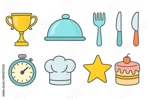 Cooking, kitchen doodle icon set. Chef, cooking tools, utensils icons collection