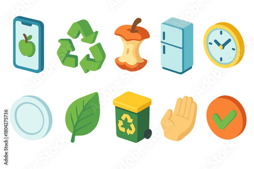 Eco-friendly, sustainability 3d icon set. Recycling, nature, green lifestyle icons
