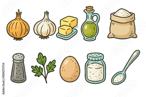 Cooking, kitchen ingredients icon set. Flat style food and spice icons collection