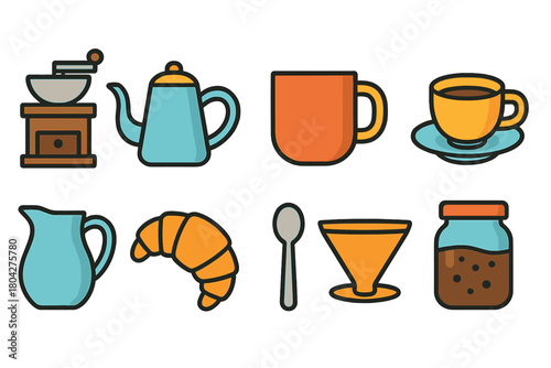 Coffee and kitchen filled icon set. Tea, breakfast, culinary icons collection