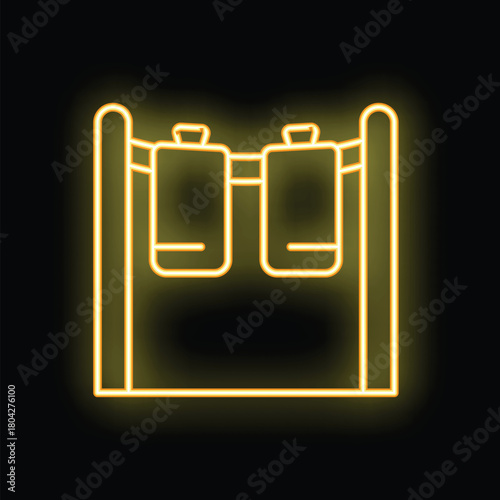 Yellow glowing neon line iv bag stand with iv bags on black background