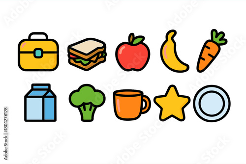 Food and beverage outline icon set. Fresh produce, drink icons outline collection