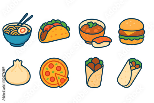 Food, cuisine outline icon set. Diverse, tasty culinary icons outline collection