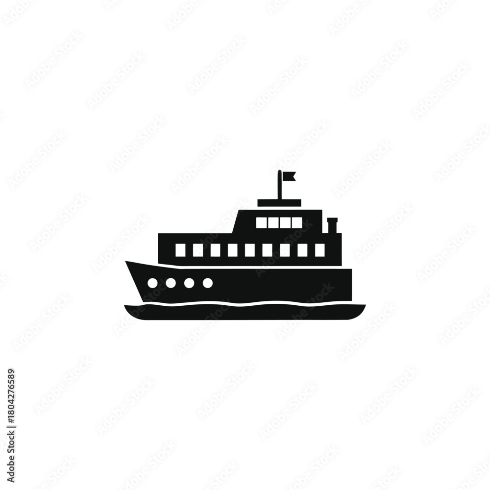 Obraz premium Black silhouette of a ferry boat isolated on white background