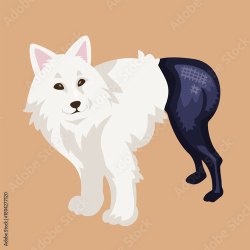 Illustration of a White Dog with Silk Stocking
