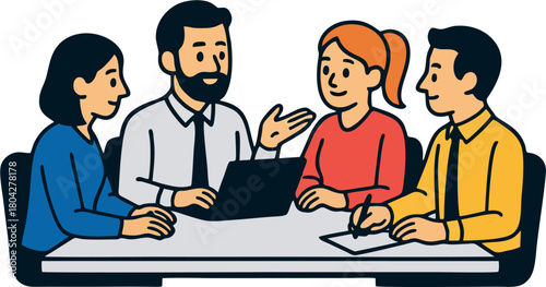 Manager Leading Team Meeting Cartoon Vector Illustration