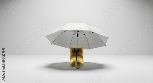 Wallpaper Mural Umbrella's Shield: An umbrella, gracefully shielding a stack of gold bars, symbolizing financial protection and security against uncertain times. Torontodigital.ca