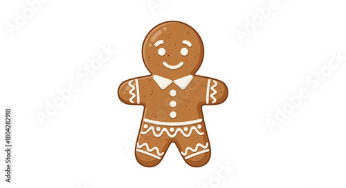 A detailed illustration of a gingerbread man with white icing details and a smiling face.