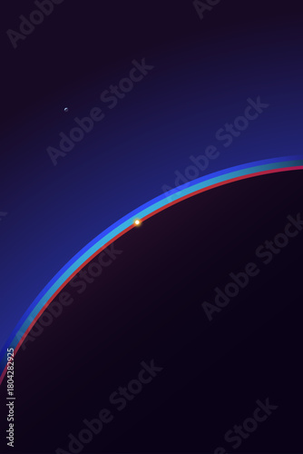 Astronomy poster. Sunrise or sunset at space. Orbital view. Earth stratosphere
