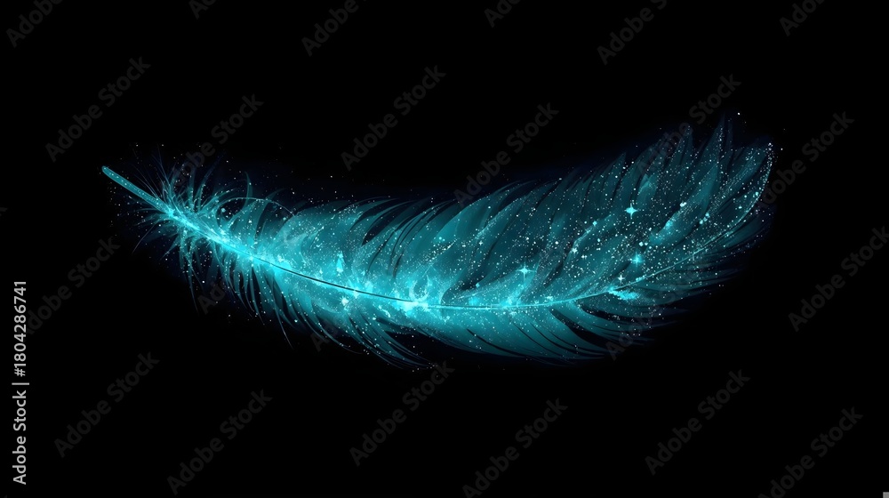 Obraz premium Feather of Dreams: Ethereal Plume Glowing with Cyanic Stardust