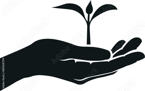 Nurturing Growth: A silhouette hand cradles a delicate sprout, representing care and the potential for new beginnings.