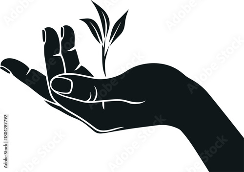 Hand of Nurture: A silhouette of a nurturing hand cradling a delicate plant, symbolizing growth, care, and the environment.