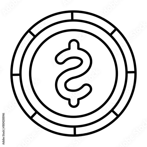 Currency coin thin line icon, gambling and staking concept. Vector graphics. Casino chip, finance sign on white background, style icon mobile or web design.