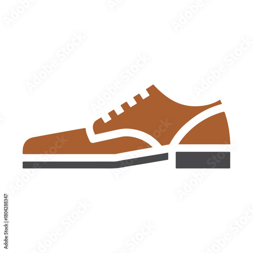 Brown and Gray Oxford Shoe Icon on White Background dress shoe footwear