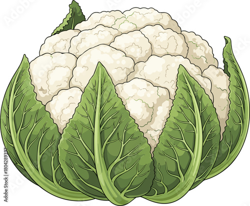 Create a Fresh cauliflower isolated PNG healthy vegetable with green leaves for cooking and vegetarian diet vector art with white background..