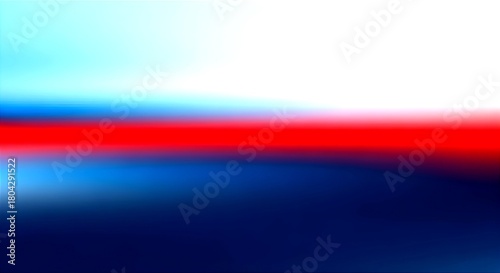 Abstract horizontal gradient background with vibrant colors. Modern design featuring a bright red band separating areas of deep blue and white/light blue. Great for digital headers, patriotic themes, 