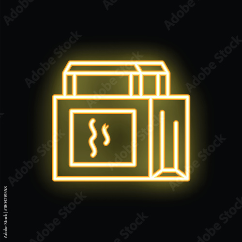 Glowing neon line electronic cigarette icon isolated on black background. E cigarette for vaping. Vaporizing smoking device. Vector illustration