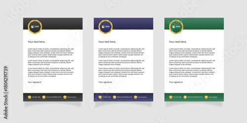 Modern set of corporate business stationery, letterheads, document templates. Professional minimalist design suitable for corporate branding, marketing materials and office identity presentations.