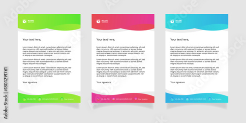 Modern set of corporate business stationery, letterheads, document templates. Professional minimalist design suitable for corporate branding, marketing materials and office identity presentations.