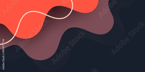 Abstract dark background with orange fluid wave papercut pattern design. Trendy banner background design concept.