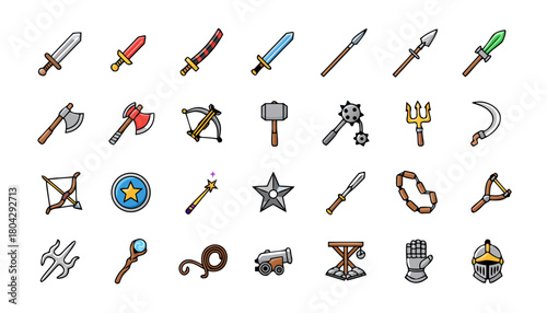 Collection of Medieval and Fantasy Weapon Icons
